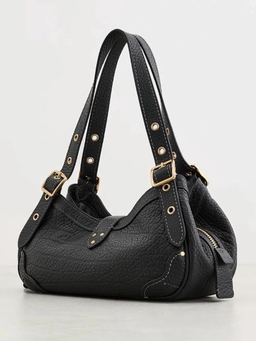Coach Drifter Shoulder Bag 31 in Black Textured Pebbled Leather NWT